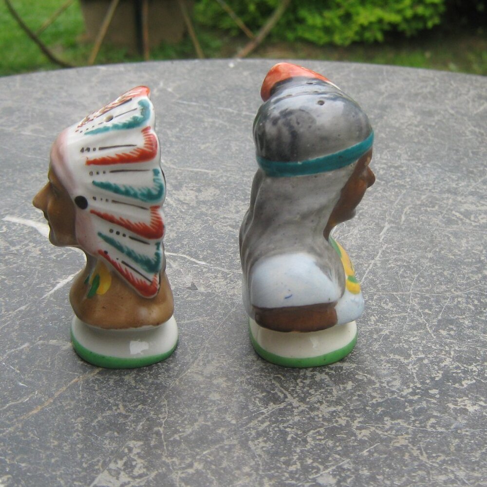 Vintage Native American Chief salt pepper shakers Occupied Japan - Picture 4 of 5